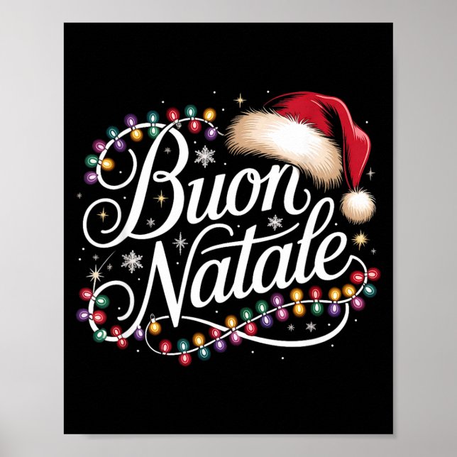 Affiche Italian Family Christmas Lights Red Santa Hat Buon (Devant)