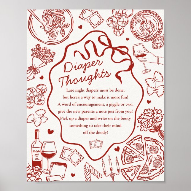 Affiche Italian Pasta Baby Shower Diaper Thoughts Game (Devant)