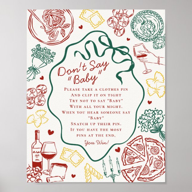 Affiche Italian Pasta Baby Shower Dont Say Baby Game (Devant)
