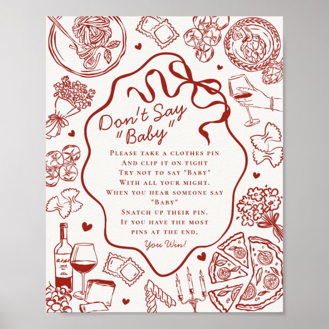 Affiche Italian Pasta Baby Shower Dont Say Baby Game (Devant)