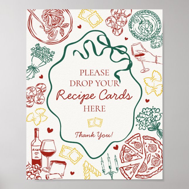 Affiche Italian Pasta Bridal Shower Share A Recipe Sign (Devant)