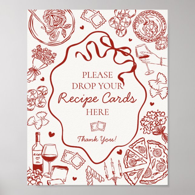 Affiche Italian Pasta Bridal Shower Share A Recipe Sign (Devant)