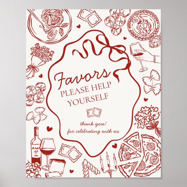 Affiche Italian Pasta Dinner Party Favors Sign (Devant)
