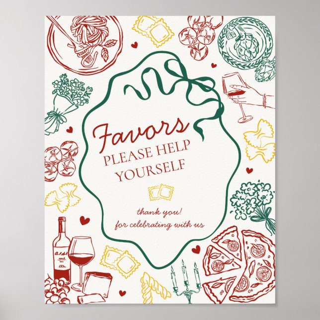 Affiche Italian Pasta Dinner Party Favors Sign (Devant)