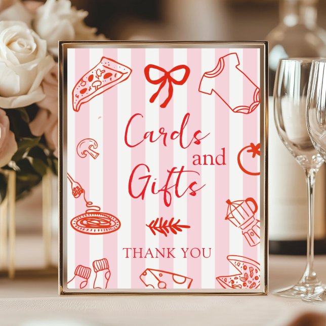 Affiche Italian Pizza Baby Shower  Cards and Gifts  (Red and Pink Baby Shower Cards and Gifts poster)