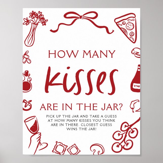 Affiche Italian Pizza Guess How Many Kisses Bridal Shower  (Devant)