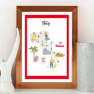Affiche Italie Activités Carte illustrée