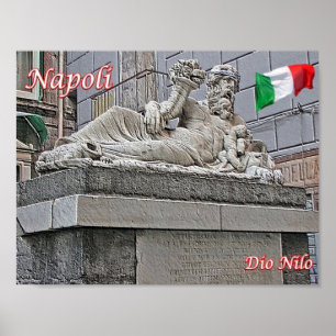 Affiche Italie - Campanie - Naples - Statue Dieu du Nil -