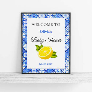 Affiche Italie Carrelage bleu citron Baby shower accueil