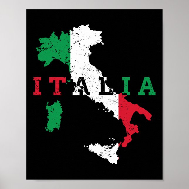 Affiche Italie Carte italienne Drapeau Fierté Cadeau Patri (Devant)