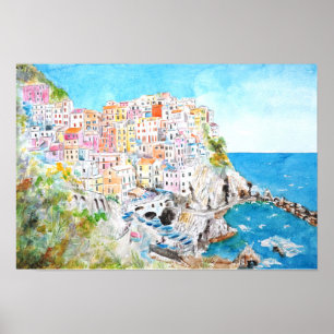 Affiche Italie Cinque Terre aquarelle