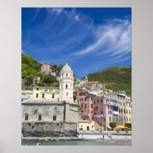 Affiche Italie, Cinque Terre, Vernazza, Port et Eglise