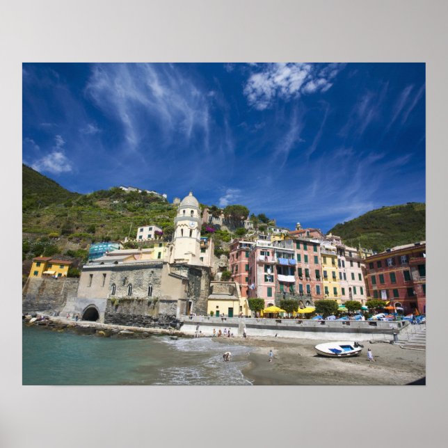 Affiche Italie, Cinque Terre, Vernazza, Port et Eglise 2 (Devant)