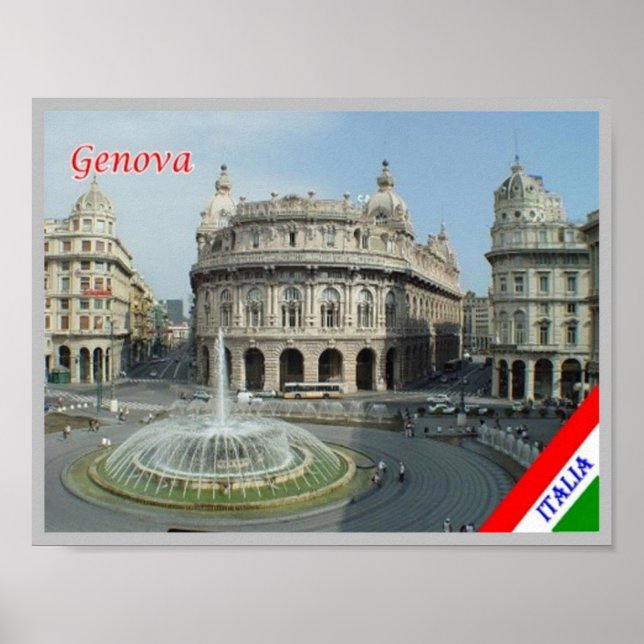 Affiche Italie - Ligurie - Gênes - Piazza Ferrari - (Devant)