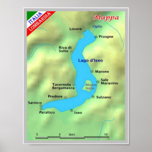 Affiche Italie - Lombardie - Lac d'Iseo - Carte -