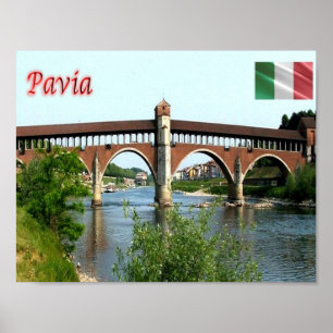Affiche Italie - Lombardie - Pavie - Le Pont Couvert -