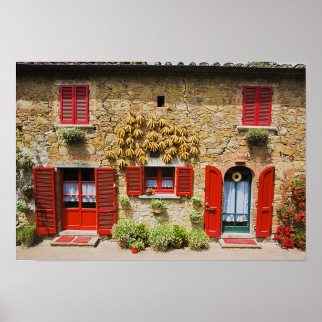 Affiche Italie, Lucignano, Volets Rouges et Récolte (Devant)