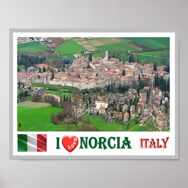 Affiche Italie - Ombrie - Norcia - I Love - (Devant)
