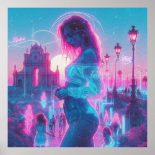 Affiche Italie Rêve Éthéré Vaporwave Rétro 35"x35"