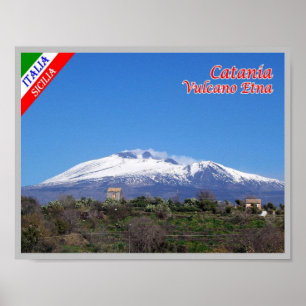 Affiche Italie - Sicile - Catane - Etna avec neige -