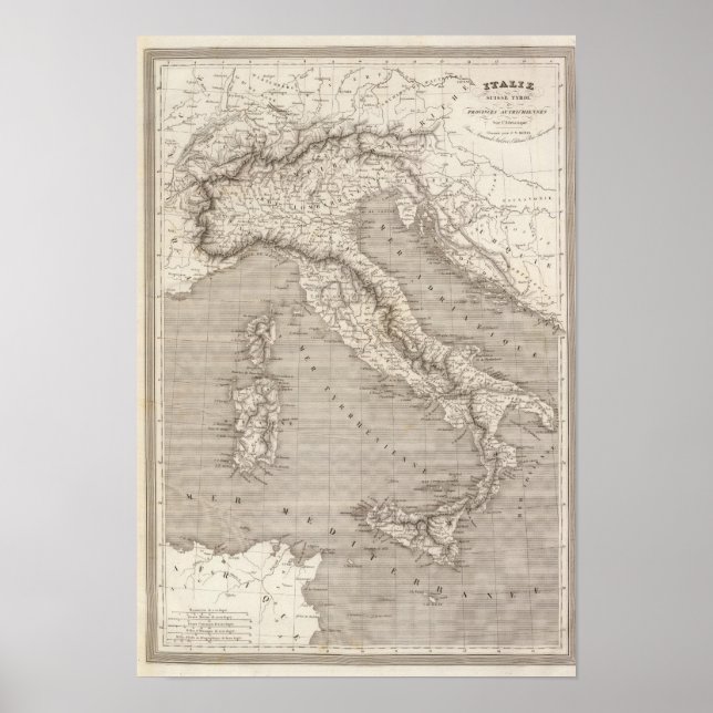 Affiche Italie, Suisse et provinces autrichiennes du Tyrol (Devant)