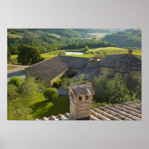 Affiche Italie, Toscane. Vue sur les toits de la villa