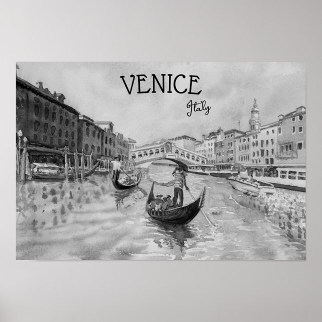 Affiche Italie Travel - VENICE souvenir noir et blanc (Devant)