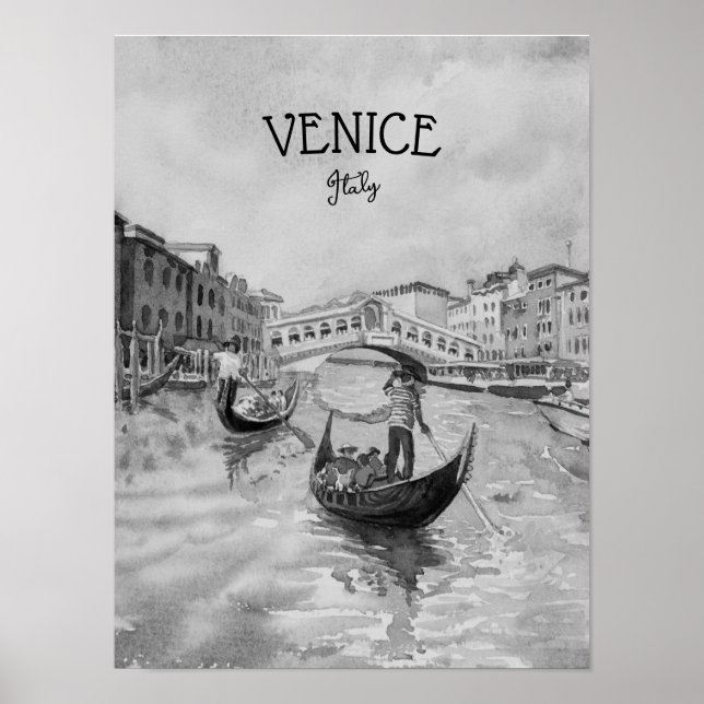 Affiche Italie Travel - VENICE souvenir noir et blanc (Devant)
