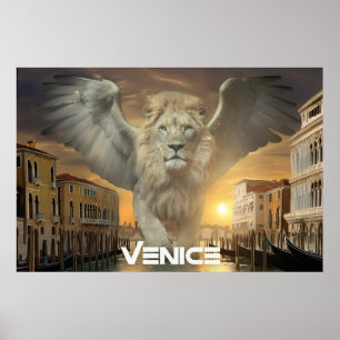 AFFICHE ITALIE - VENISE - LION AILÉ
