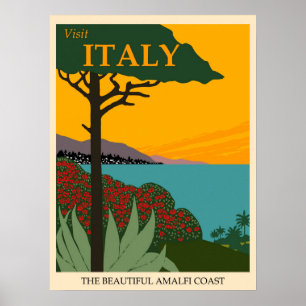 Affiche Italie Vintage voyage de la côte amalfitaine