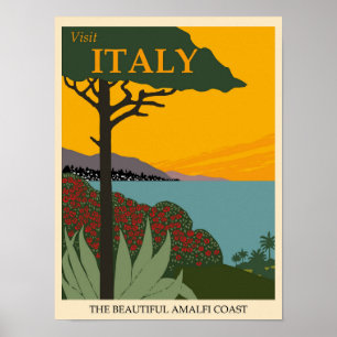 Affiche Italie Vintage voyage de la côte amalfitaine