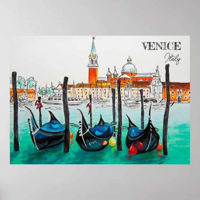 Affiche Italie Voyage - VENICE aquarelle souvenir (Devant)