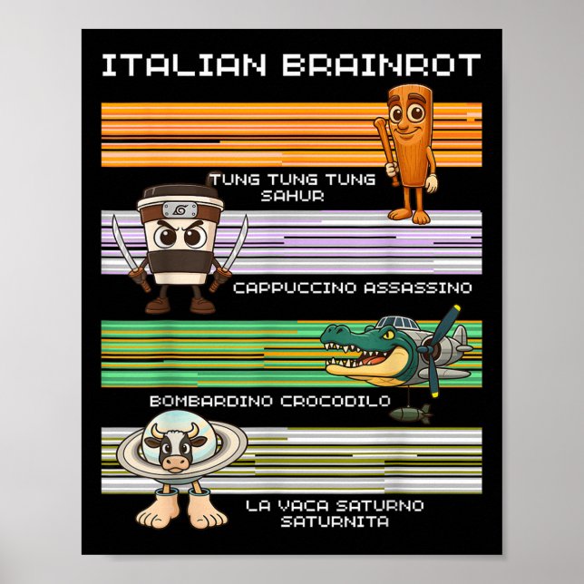 Affiche Italien Brainrot mème drôle Compilation caractère (Devant)