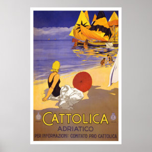 Affiche italienne vintage de voyage de "Cattolica"