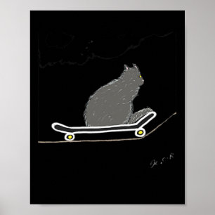 Affiche Itchy le chat russe bleu en skateboard