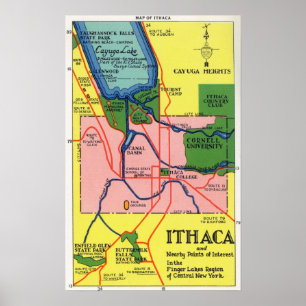 Affiche Ithaca et points voisins d'intérêt