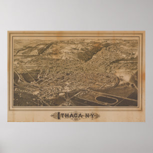 Affiche Ithaca New York 1882 Antique Panoramic Map
