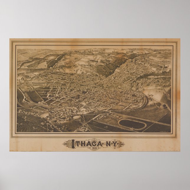 Affiche Ithaca New York 1882 Antique Panoramic Map (Devant)