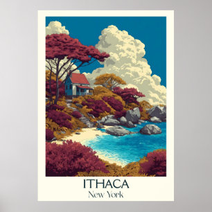 Affiche Ithaca New York Vintage Waterfall Lake Art