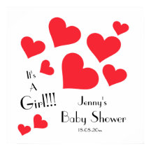 It's A Girl! - Cute Red Hearts Custom Baby Shower