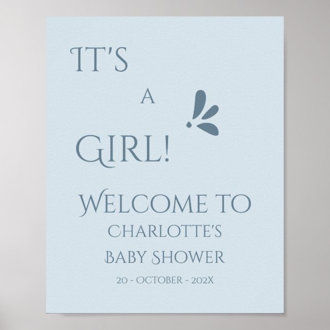 Affiche It's A Girl! Minimalism Pastel Blue Baby Shower (Devant)