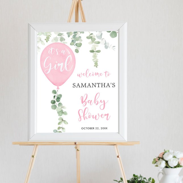 Affiche It's a girl pink balloon baby shower welcome sign (Créateur téléchargé)