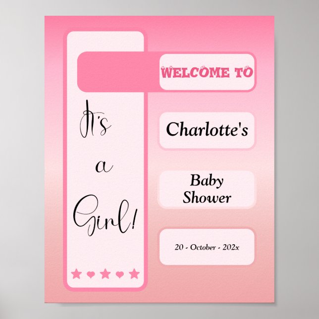 Affiche It's A Girl! Pink Gradient Cute Baby Shower (Devant)