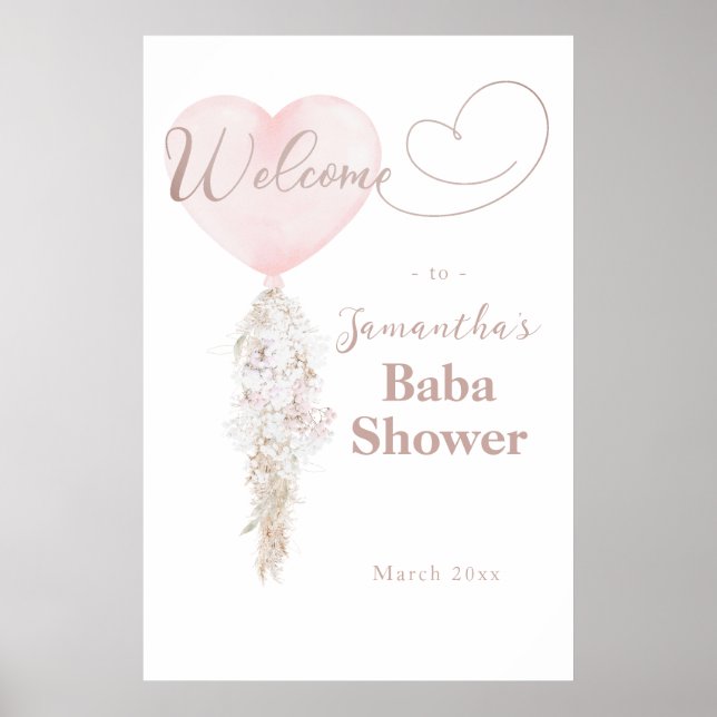 Affiche It's a Girl Pink Heart Balloon Baby Shower welcome (Devant)