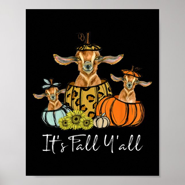 Affiche It's Fall Y'all Goat Animal Leopard Pumpkin Fallin (Devant)