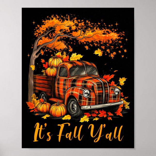 Affiche It's Fall Y'all Pumpkin Truck Autumn Tree Hello Fa (Devant)