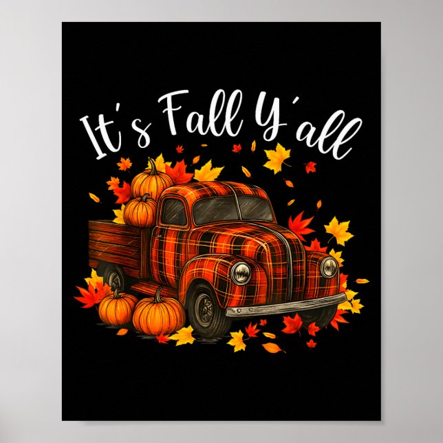 Affiche It's Fall Y'all Pumpkin Truck Autumn Tree Hello Fa (Devant)