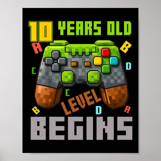 Affiche It's My 10th Birthday Pixel Gaming Controller 10 Y (Devant)