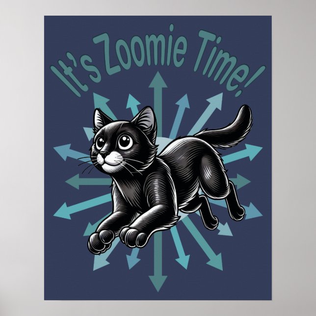 Affiche It's Zoomie Time Black Cat (Devant)
