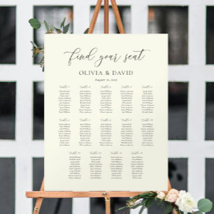 Affiche Ivoire & Taupe Script 14 table Seating Chart